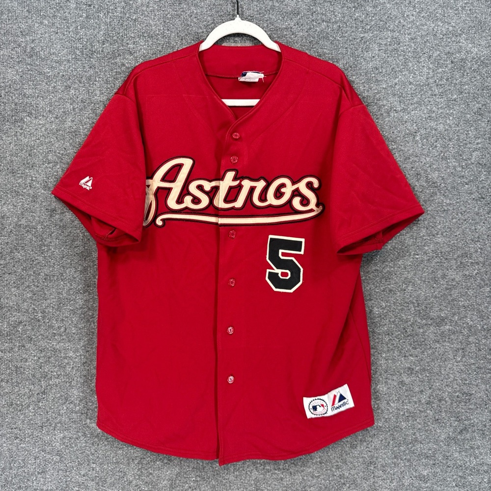 Houston Astros Majestic Baseball Jersey Mens XL Red Jeff Bagwell 5 Button Up